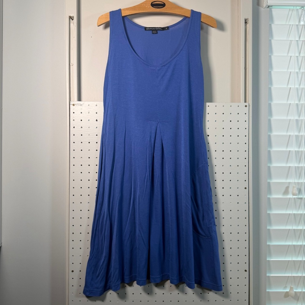 Gudrun Sjoden A-Line Dress Women's Blue Modal Scoop Neck Pocket Pleated‎ - Small